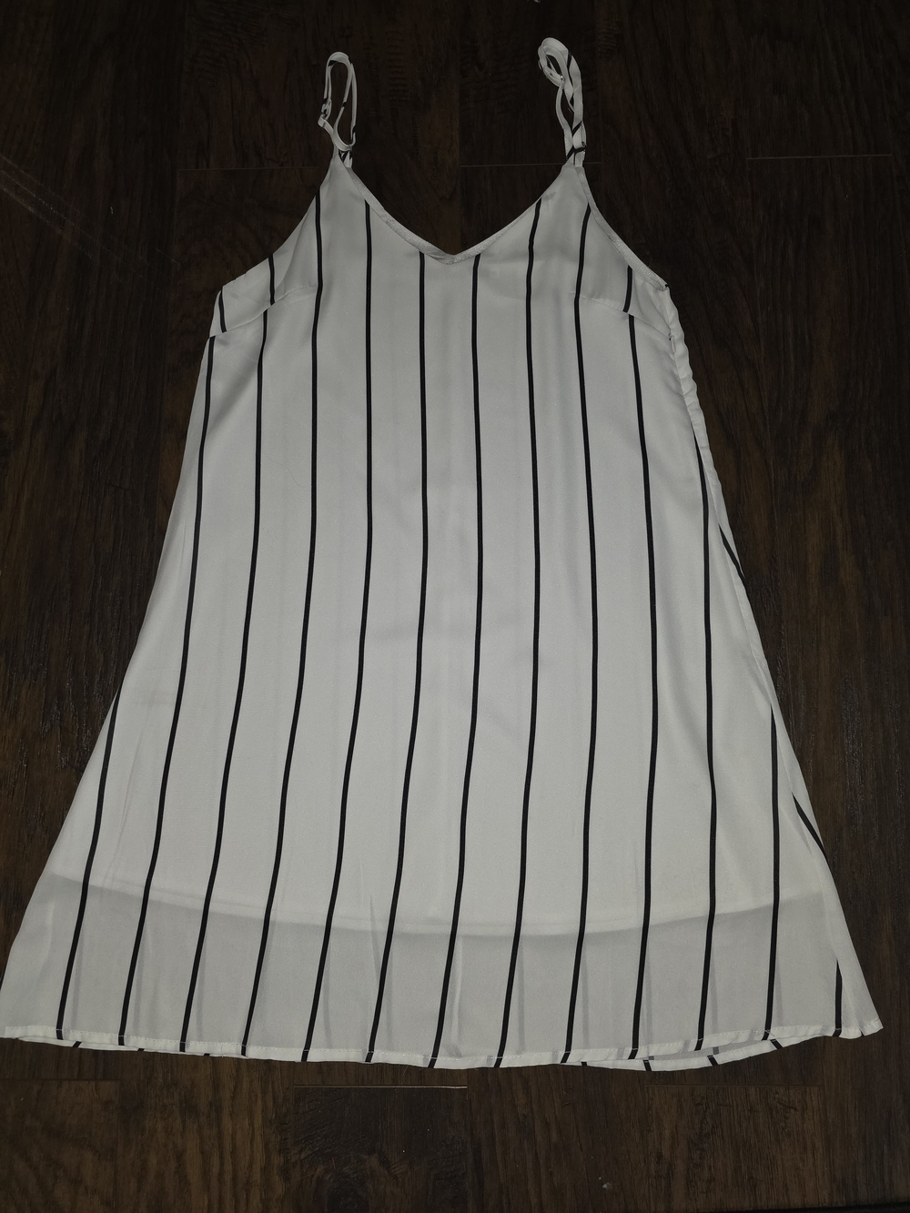Zaful White Satin V-Neck Slip Dress with Black Trim